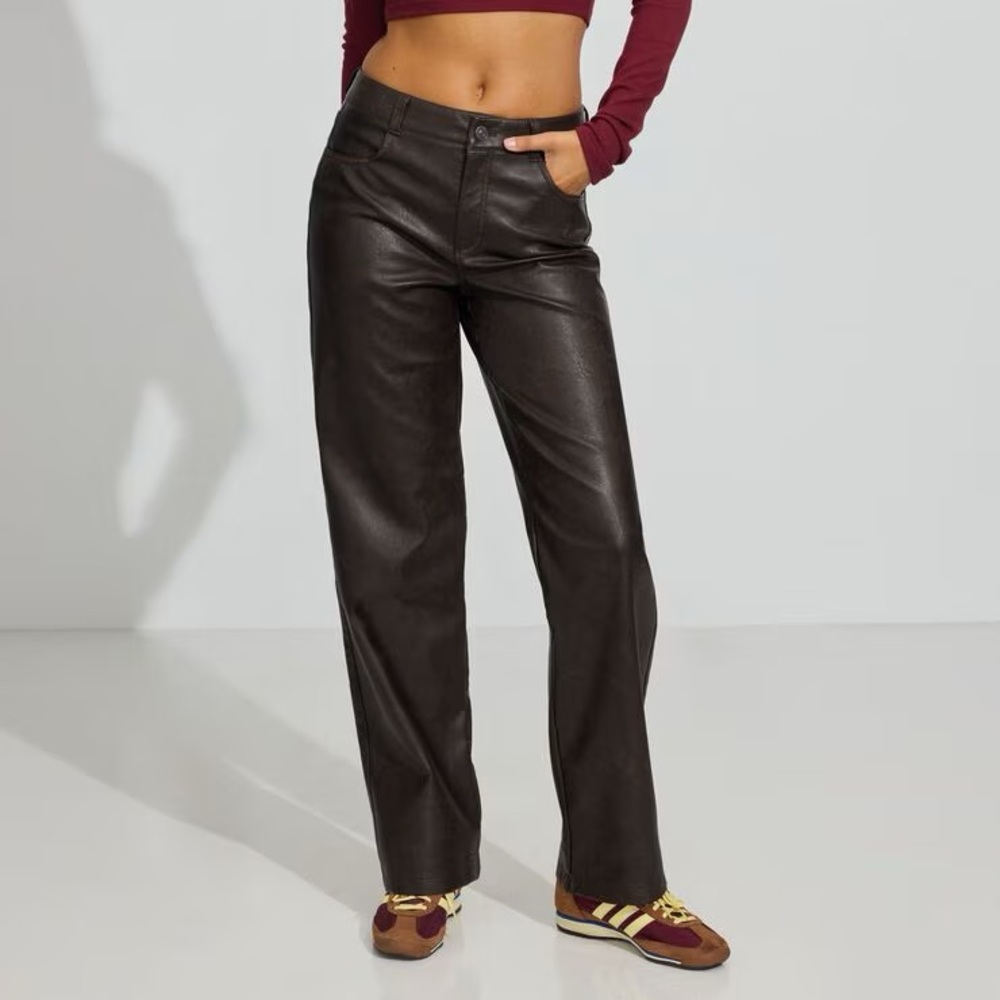 Garage Faux Leather Black Washed Straight Pants